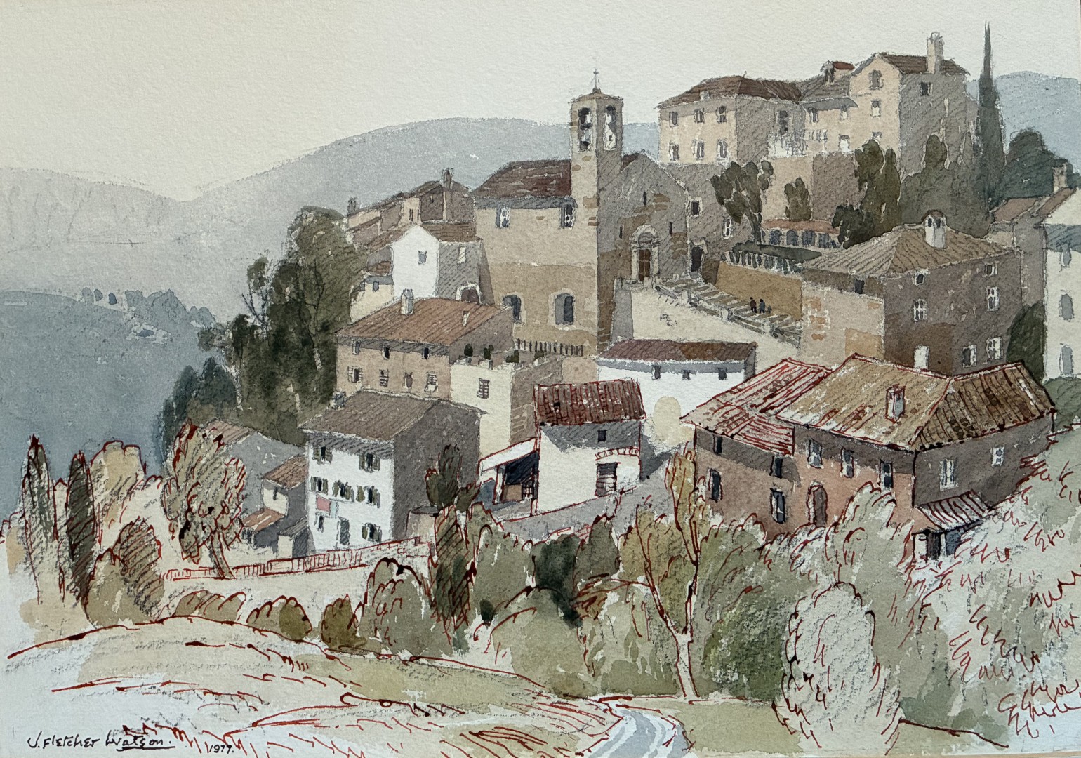 Edward Wesson watercolour painting - Lierna Village, NR Poppi, Tuscany