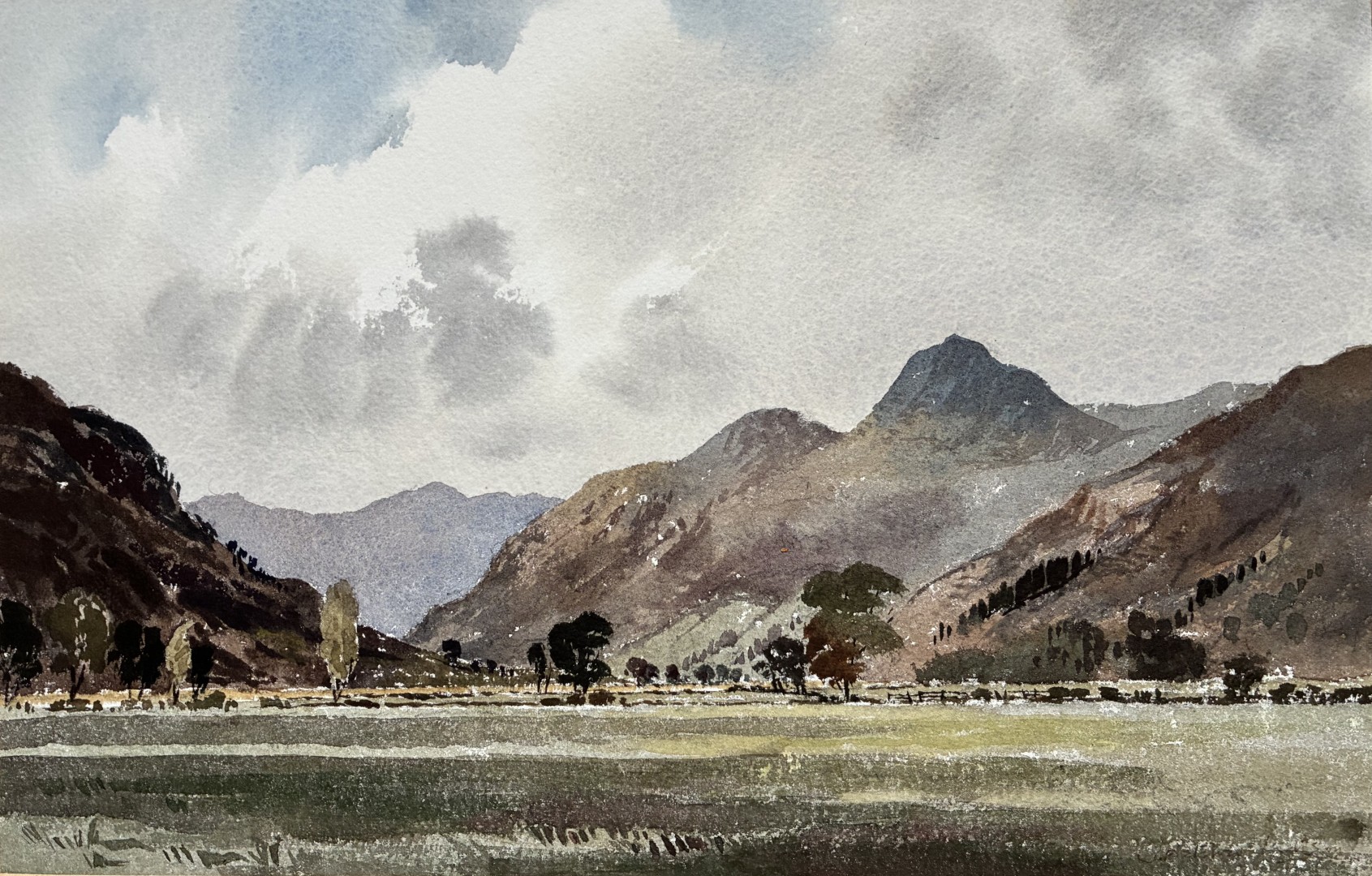 Edward Wesson watercolour painting - Langdale Pikes from Great Langdale