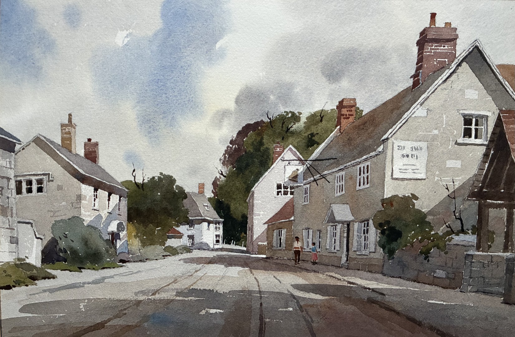 Edward Wesson watercolour painting - Wylye Village , Wiltshire