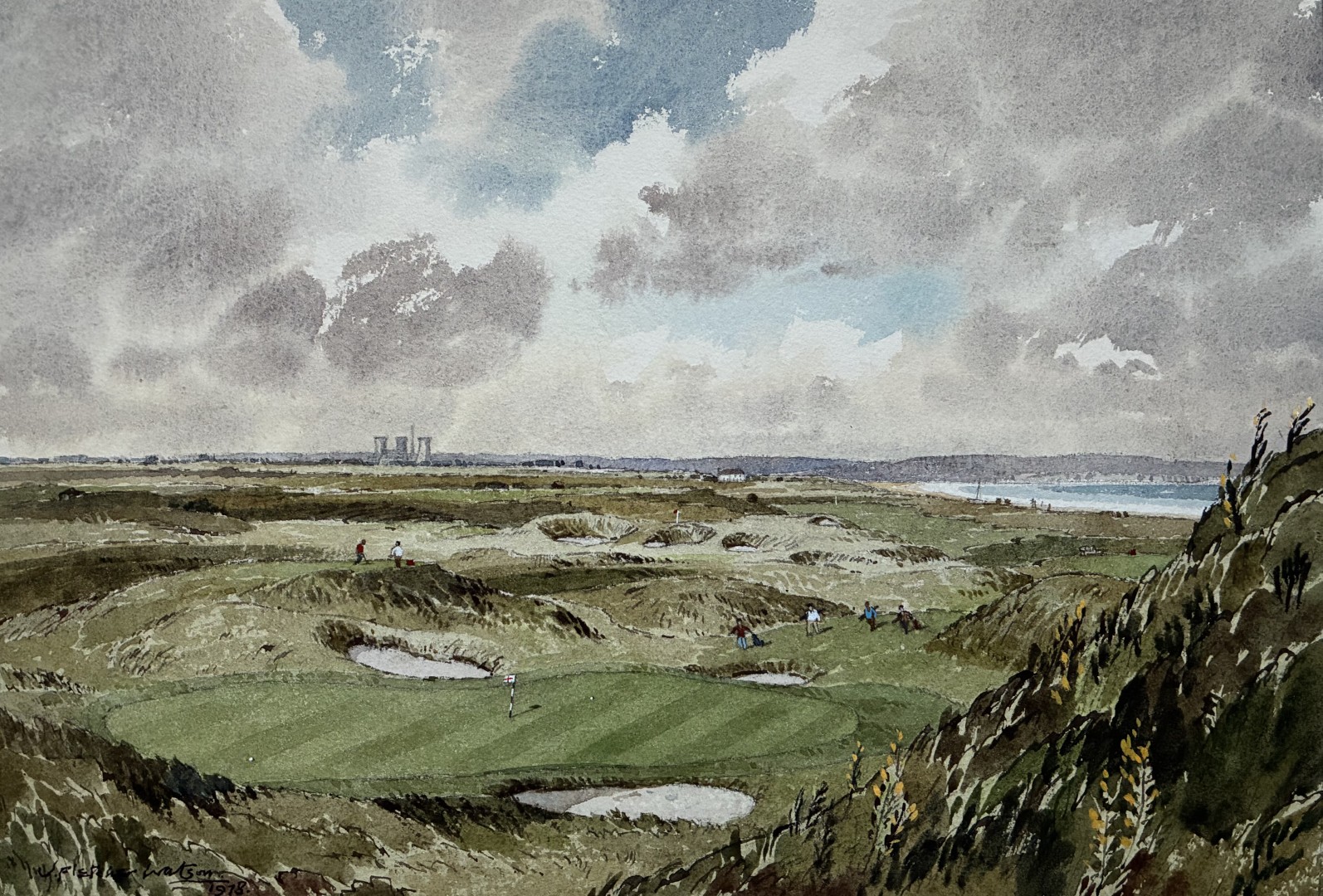 Edward Wesson watercolour painting - Royal St George’s Golf Club, The Maiden, 6th Green